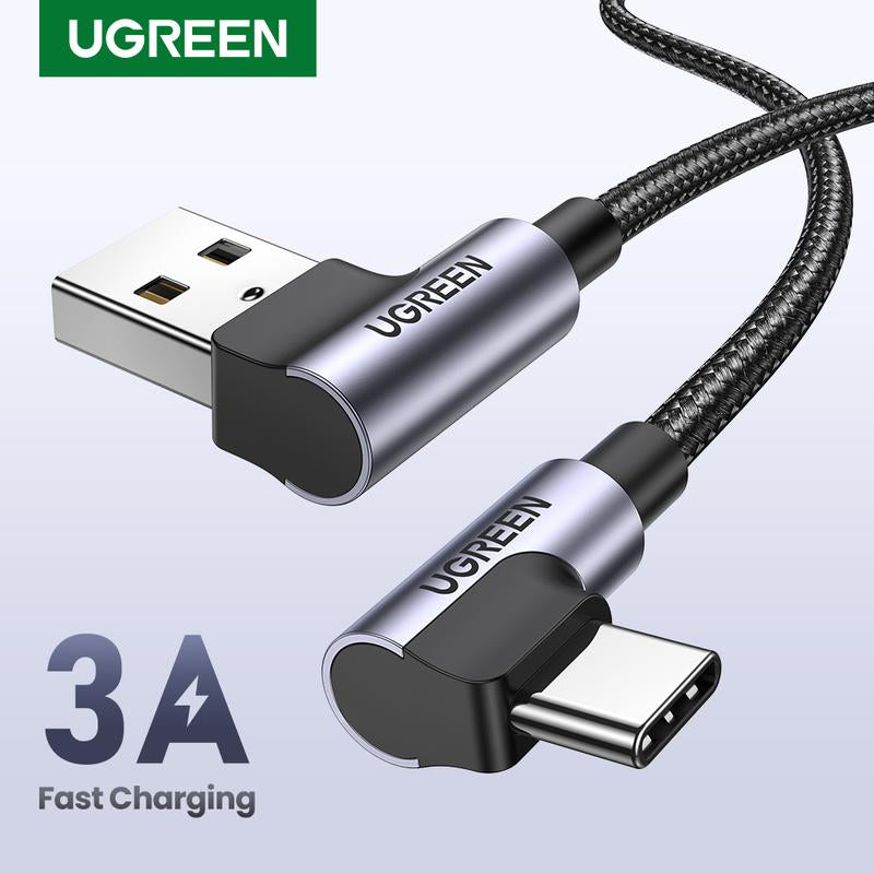 UGREEN 90-Degree USB to USB-C Cable. Lightning-Fast Charging for Iphone 16 Pro Max/Plus, Android & More. Premium Connector Cord with High-Speed Charge. Ideal for Devices Needing Quick Power