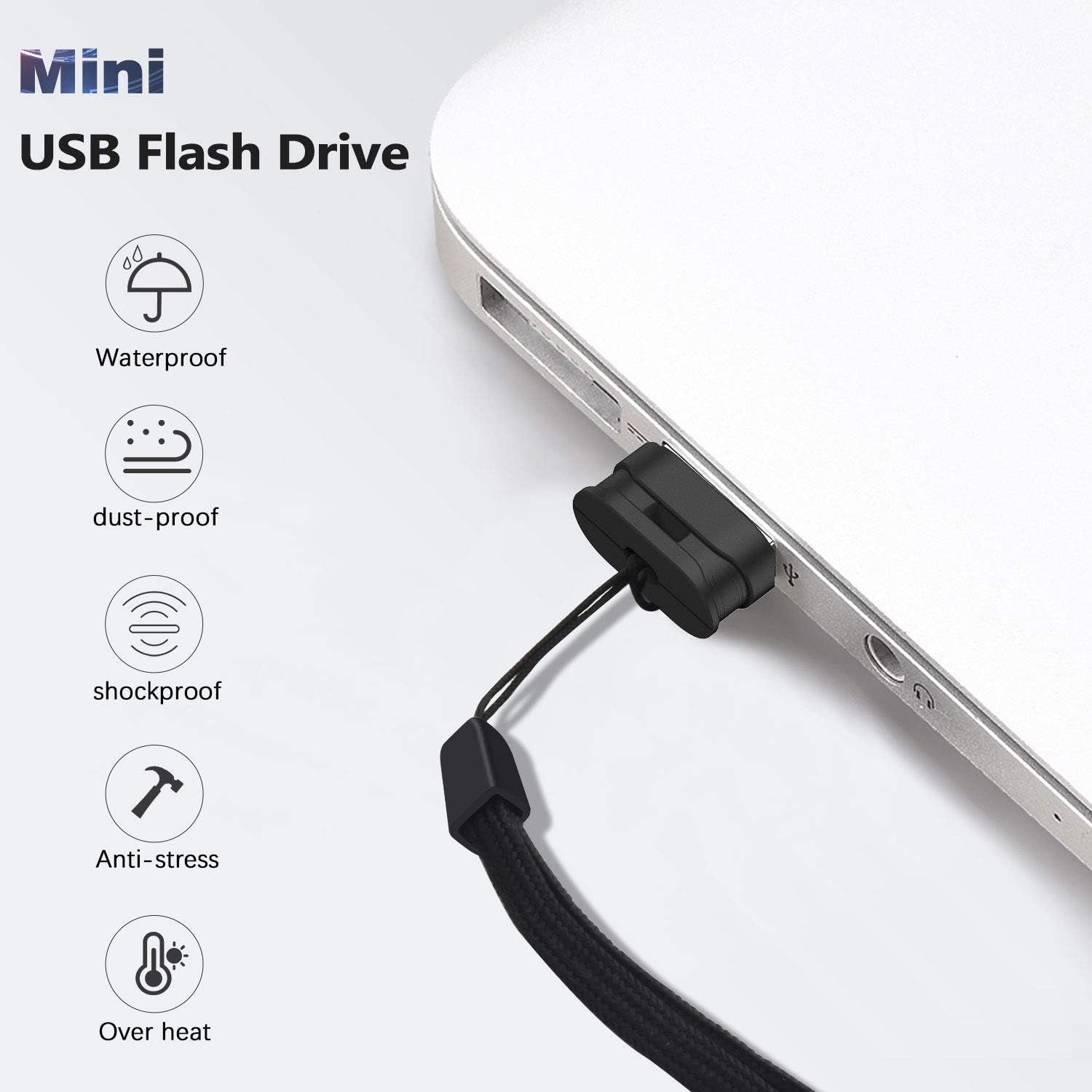 64GB 2 Pack USB Flash Drive  Ultra Slim Thumb Drive USB 2.0 Memory Stick USB Drive Data Stick Expansion Disk with Black Portable Lanyard (64GB, 2 Pack Bundle)