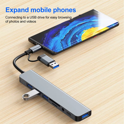 Aluminum 7-in-1 USB C Hub with 1 USB 3.0, 4 USB 2.0, and 2 USB C Ports