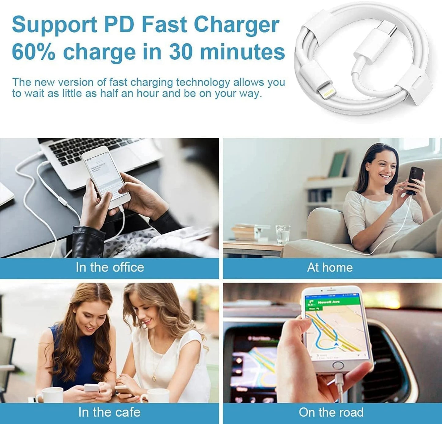 20W PD USB C Wall Charger with 6FT Fast Charging Cable Compatible Iphone 14/13/12/11/Pro/Pro Max/Mini/Xs Max/Xr/X, Ipad, Ipad White