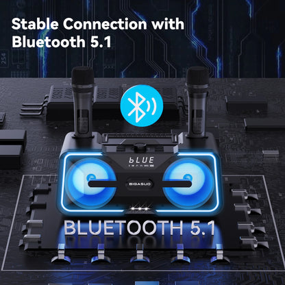 Bluetooth Karaoke Machine with 2 UHF Wireless PA System Microphones for Adult,  Portable Handheld Party Speaker with LED Lights & Lyrics Display Holder, Karaoke Speaker for Indoor/Outdoor