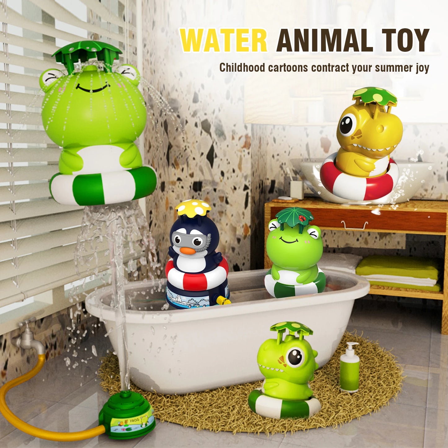 Summer Water Toy Baby Bath Toys Cartoon Frog Dinosaur Sprinkler Rotating Spray Soaker Garden Yard Outdoor Fun Game Toys for Kids