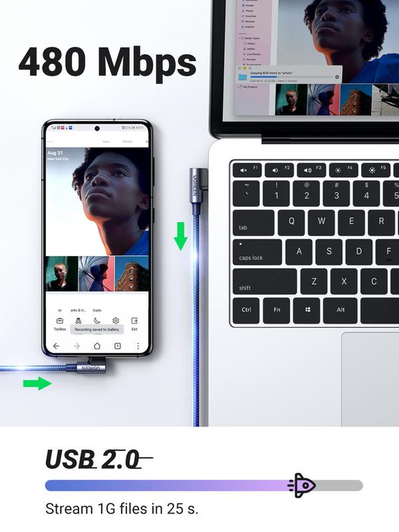 UGREEN 90-Degree USB to USB-C Cable. Lightning-Fast Charging for Iphone 16 Pro Max/Plus, Android & More. Premium Connector Cord with High-Speed Charge. Ideal for Devices Needing Quick Power