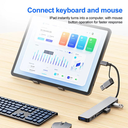 Aluminum 7-in-1 USB C Hub with 1 USB 3.0, 4 USB 2.0, and 2 USB C Ports