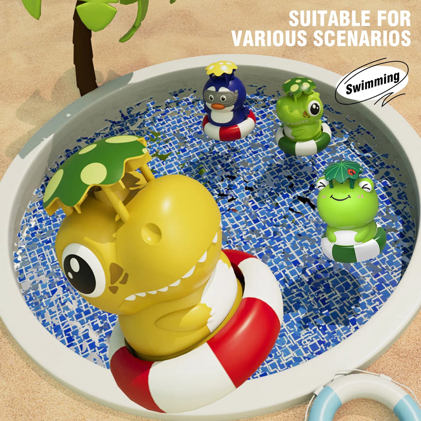 Summer Water Toy Baby Bath Toys Cartoon Frog Dinosaur Sprinkler Rotating Spray Soaker Garden Yard Outdoor Fun Game Toys for Kids