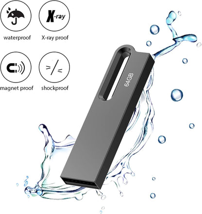 64GB Flash Drive 2 Pack Metal USB Drive Thumb Drive 64 GB USB 2.0 Memory Stick Waterproof USB Flash Drive Portable Jump Drive Zip Drives with Keychain (64G, 2 Colors: Black Silver)