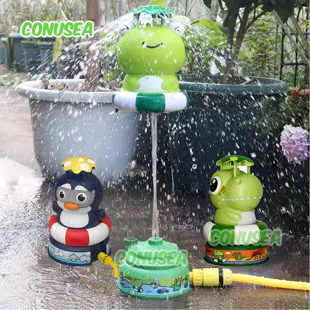 Summer Water Toy Baby Bath Toys Cartoon Frog Dinosaur Sprinkler Rotating Spray Soaker Garden Yard Outdoor Fun Game Toys for Kids