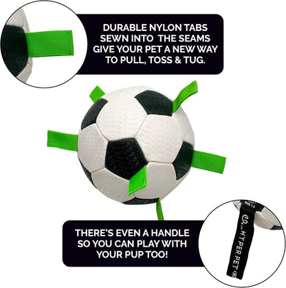 Grab Tabs Dog Soccer Ball with Straps (7.5") Indoor or Outdoor; Interactive Durable Fetch Ball with Tug Toy for All Dog Breeds