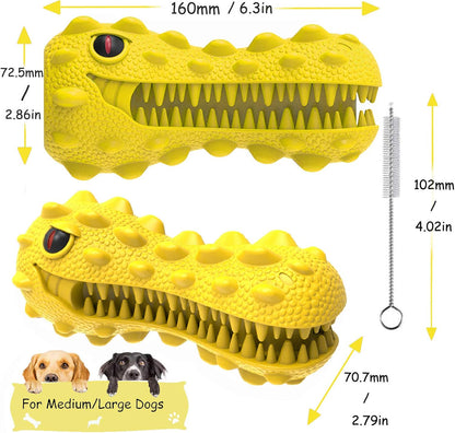 Dog Chew Toys, Indestructible Dog Toys for Aggressive Chewers, Tough Teeth Cleaning Toothbrush Toy, Interactive Dog Squeak Toy for Boredom, Dinosaur, Milk Flavor