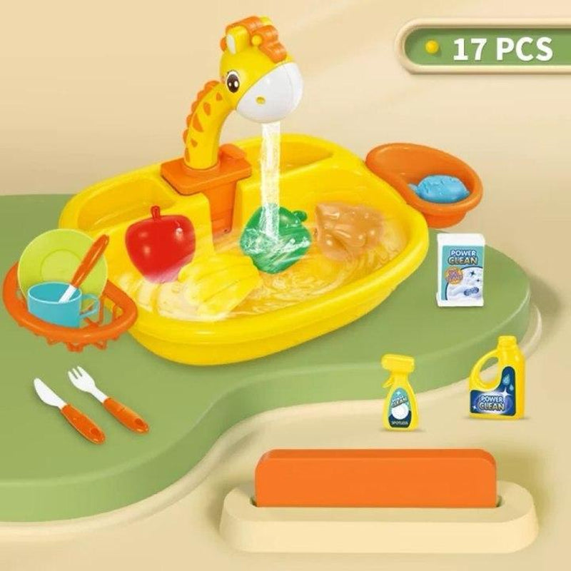 CUTE STONE Play Sink with Running Water,Sink Toys with Upgraded Electric Faucet, Pool Floating Fishing Toys for Water Play, Realistic Cookingset Toys