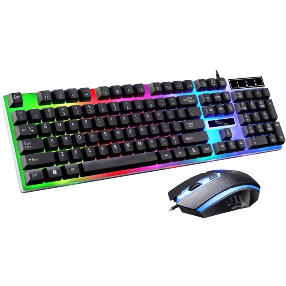 Gaming Keyboard and Mouse Combo, LED Rainbow Backlit Keyboard with 104 Key Computer PC Gaming Keyboard for Pc/Laptop (Black)