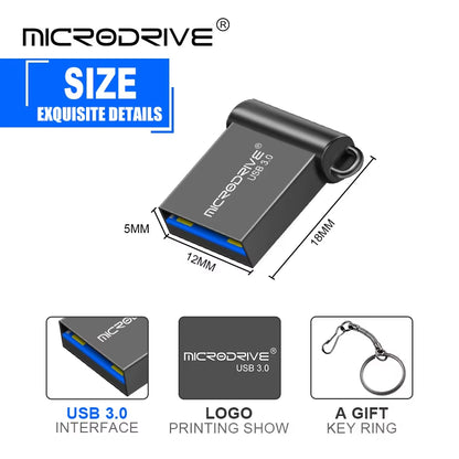 High-Speed USB 3.0 Mini Flash Drive - Available in 16GB, 32GB, 64GB, and 128GB Storage Capacities