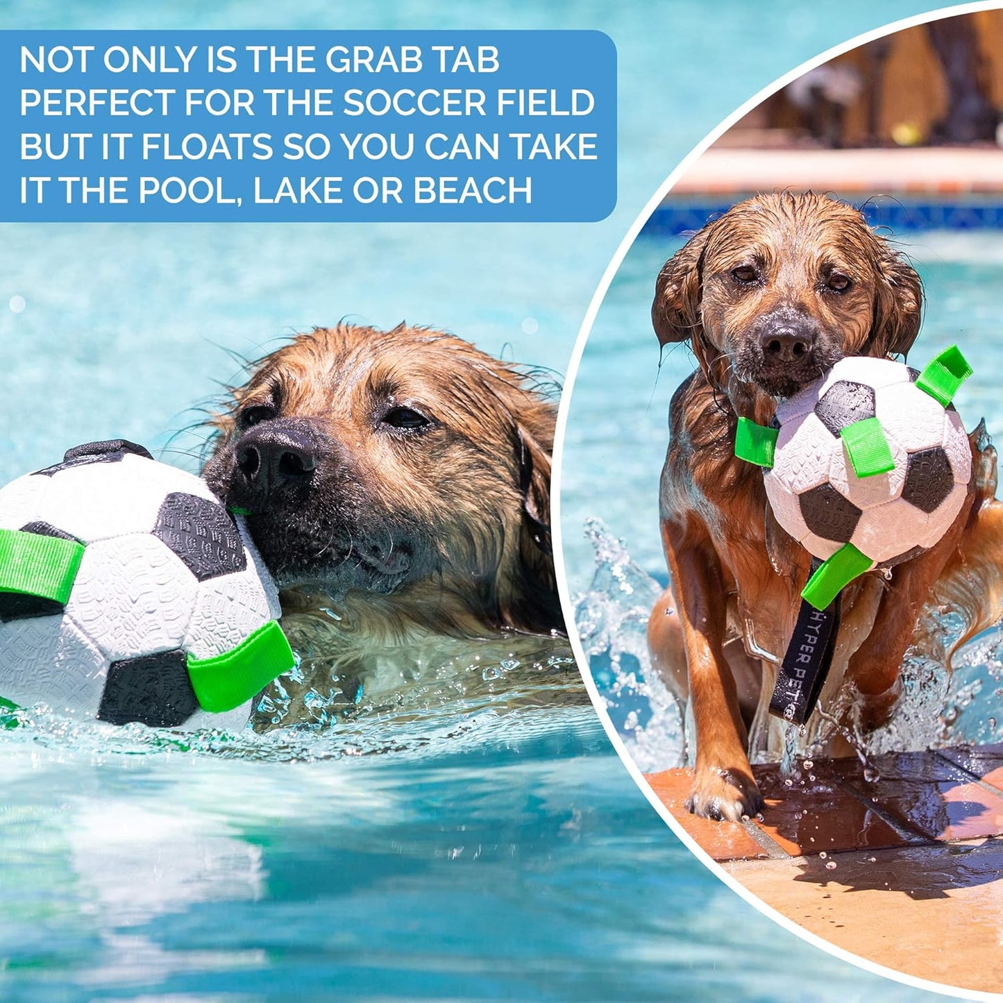 Grab Tabs Dog Soccer Ball with Straps (7.5") Indoor or Outdoor; Interactive Durable Fetch Ball with Tug Toy for All Dog Breeds